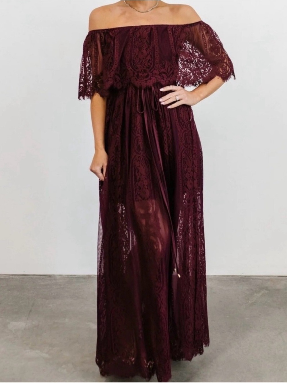 Baltic Born Maxi Lace Off-Shoulder Dress In Mulberry